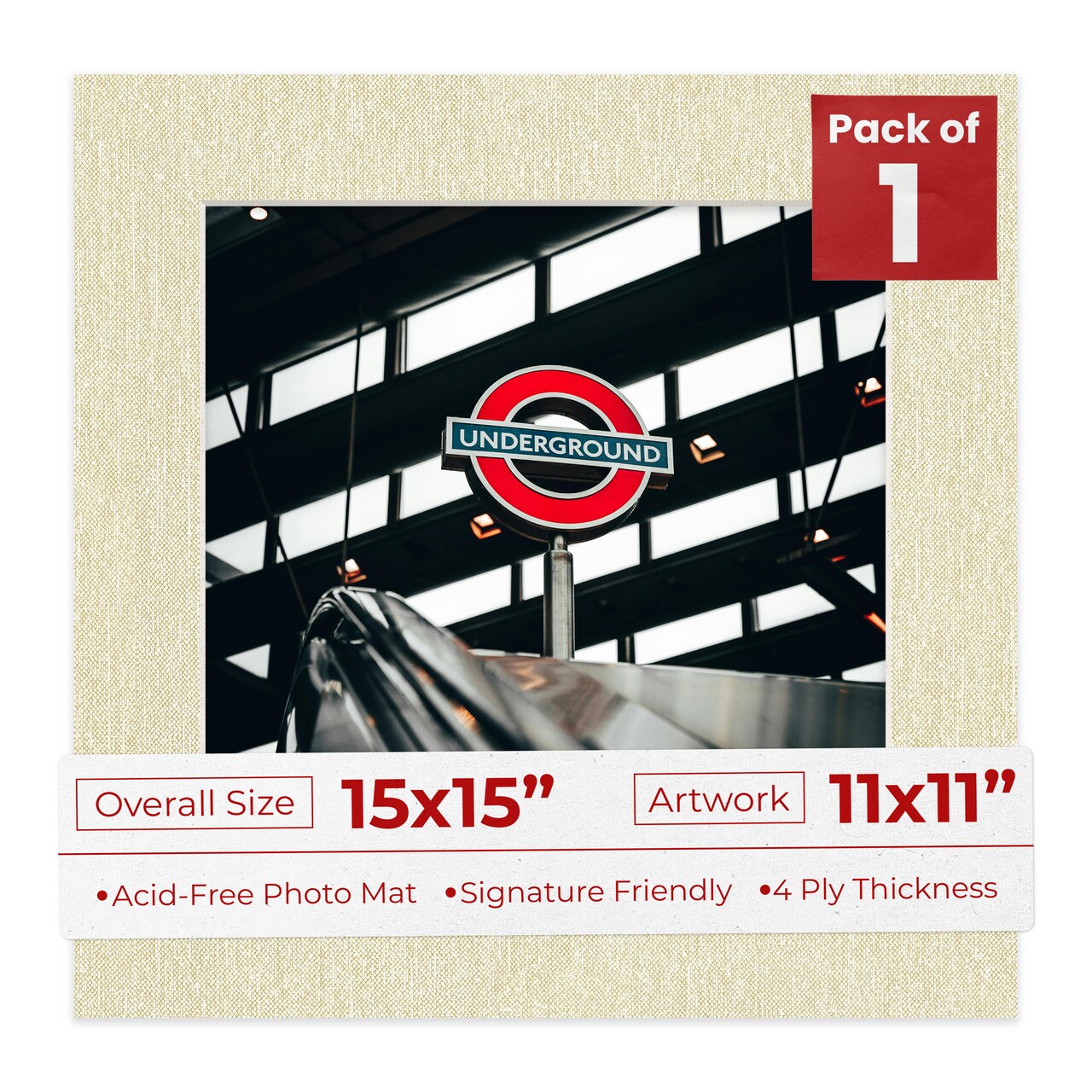 Off White Canvas Mat Board for 15x15 Frames - Fits 11x11 Photos